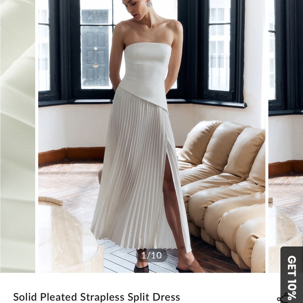 Strapless White Pleated Dress